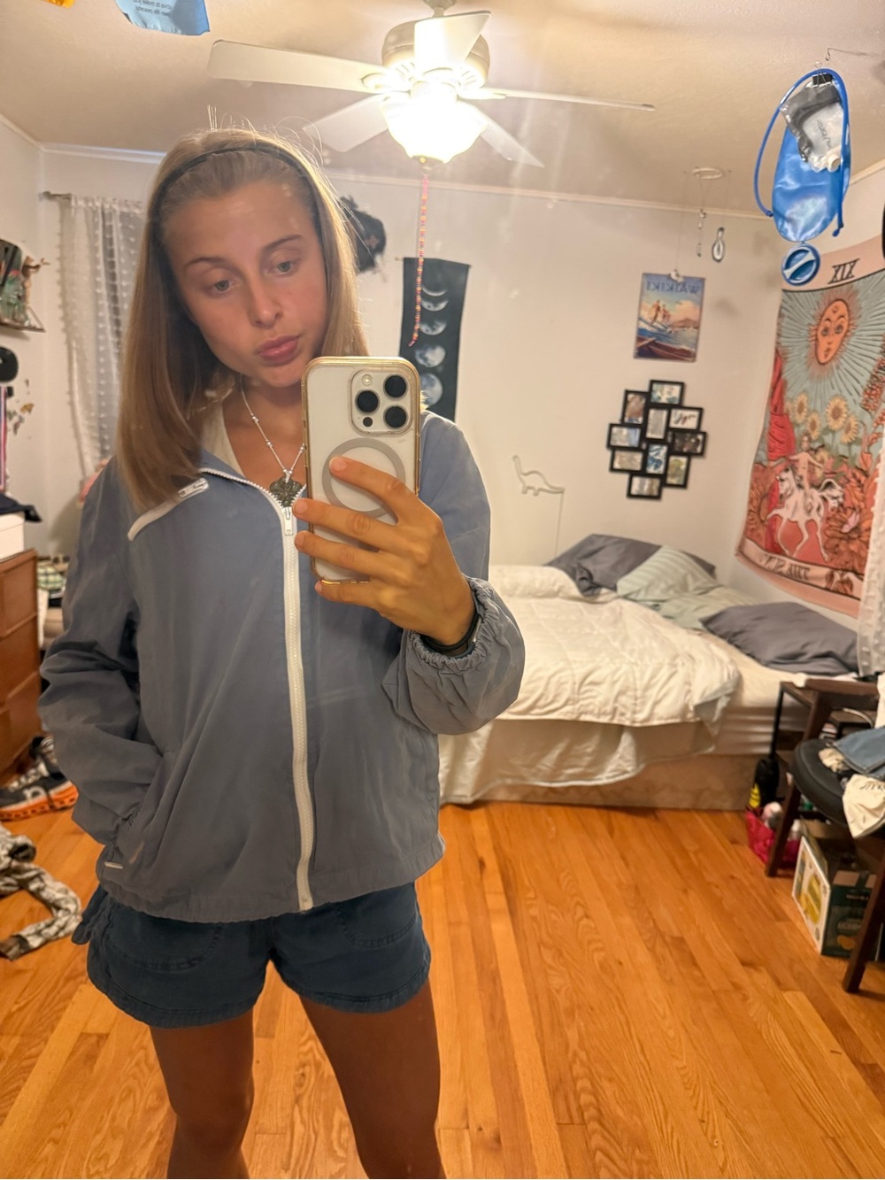 Brandy Melville Light Blue Hooded Zip Jacket with White Trim